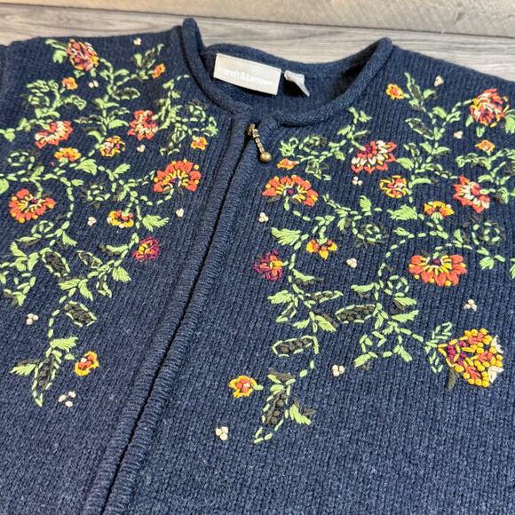 Croft & Barrow Embroidered Cardigan Sweater Size XL Full Zip Cottagecore Floral - Picture 1 of 16